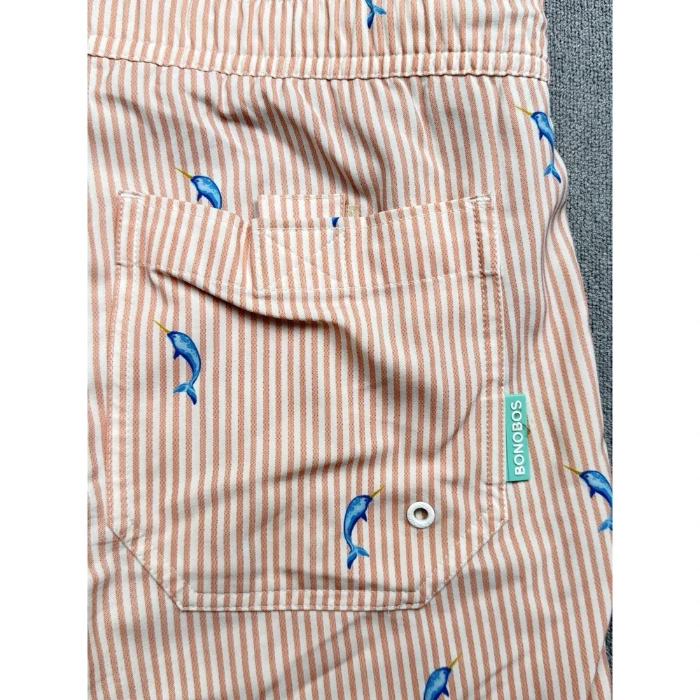 Bonobos Men's Narwhal Print Swim Trunks Shorts Pink White Stripped Small